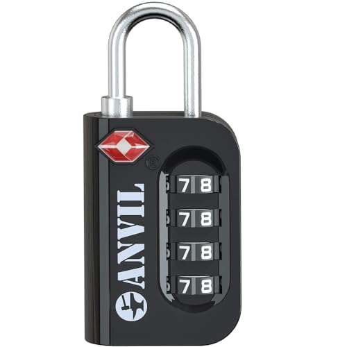 ANVIL TSA Approved Luggage Lock - 4 Digit Combination, 10,000 Combinations, Easy-Read Password Window, Travel Lock for Suitcases, Backpacks, Gym & Student Lockers, Baggage (Black 1 Pack) - Image 1