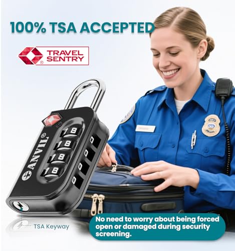 ANVIL TSA Approved Luggage Lock - 4 Digit Combination, 10,000 Combinations, Easy-Read Password Window, Travel Lock for Suitcases, Backpacks, Gym & Student Lockers, Baggage (Black 1 Pack) - Image 2