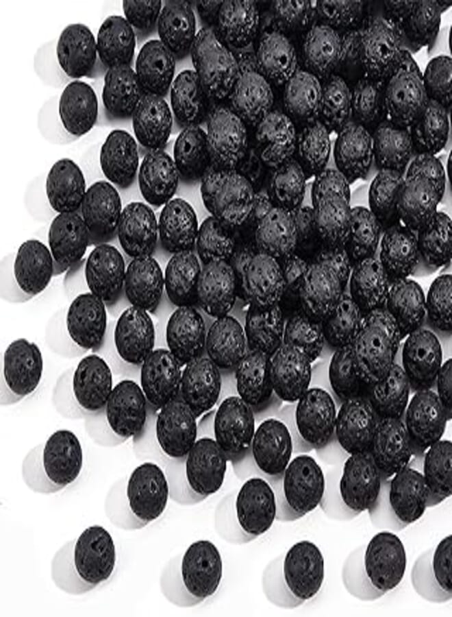 NBEADS NBEADS 1 Box 150-160 Pcs 8mm Natural Black Lava Beads Gemstone Round Loose Beads Energy Stone Healing Power for Jewelry Bracelet Necklace Making