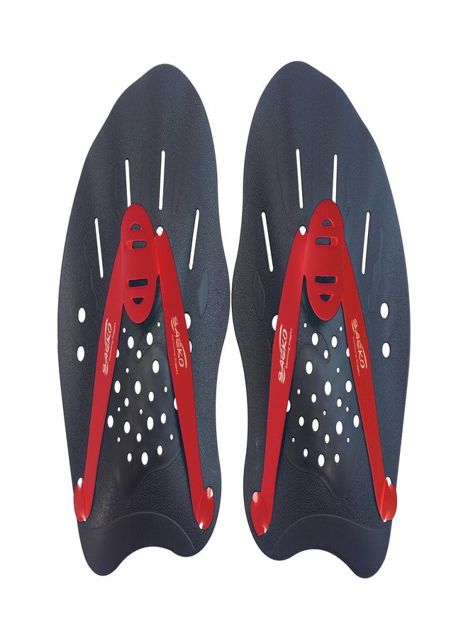 SAEKO Swim Training Hand Paddle for Men and Women Competitive Swimming Pool Exercise Hand Paddle Flat Gloves (Black, Red) - Image 1