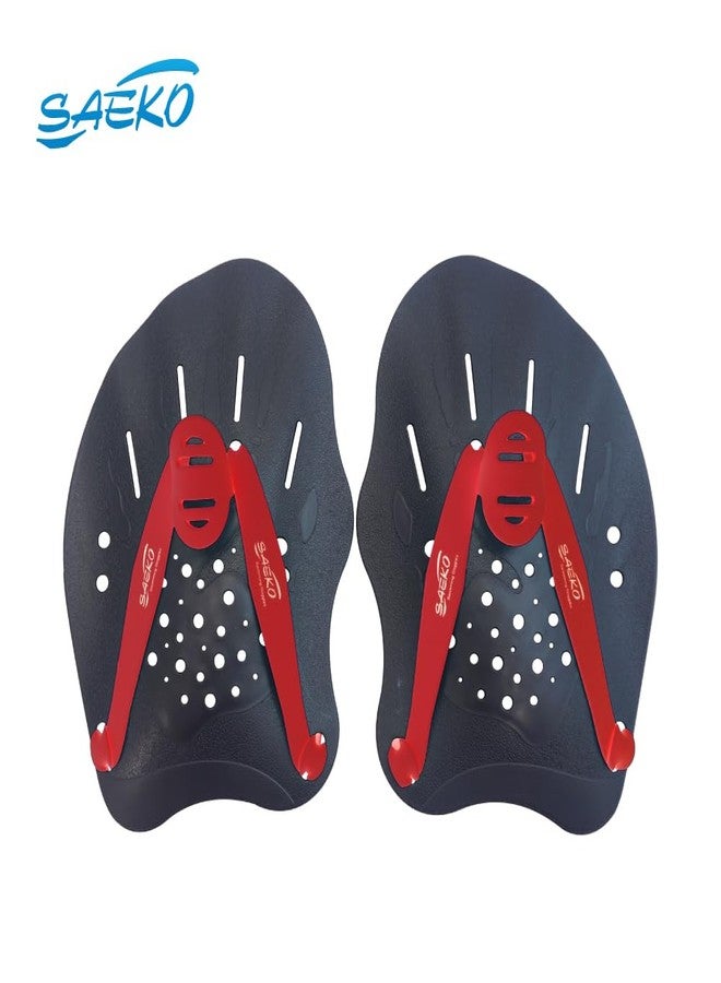 SAEKO Swim Training Hand Paddle for Men and Women Competitive Swimming Pool Exercise Hand Paddle Flat Gloves (Black, Red) - Image 3