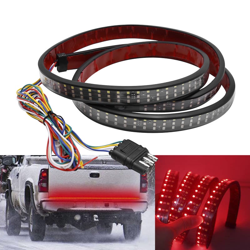 Saihisday 60" 3-Row 432 LED Tailgate Strip Light Bar with 4-Way Flat Connector Wire-Red Brake Running White Reverse Amber Turn Signal Tail Lamp for Trucks Pickups SUVs RVs Vans Trailers