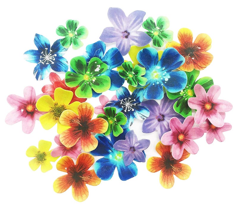 KOOTIPS Set of 30 Edible Cupcake Toppers Christmas Cake Topper Wedding Cake Birthday Party Food Decoration Mixed Size & Colour (Flower) - Image 1