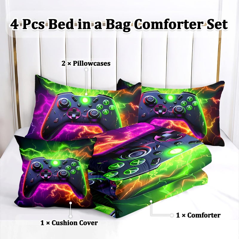 Askotu Full Gamer Bedding Sets For Boys Teen  4 Piece Full Size Gaming Comforter Set For Boys  Full Bedding Set For All Season - Image 2