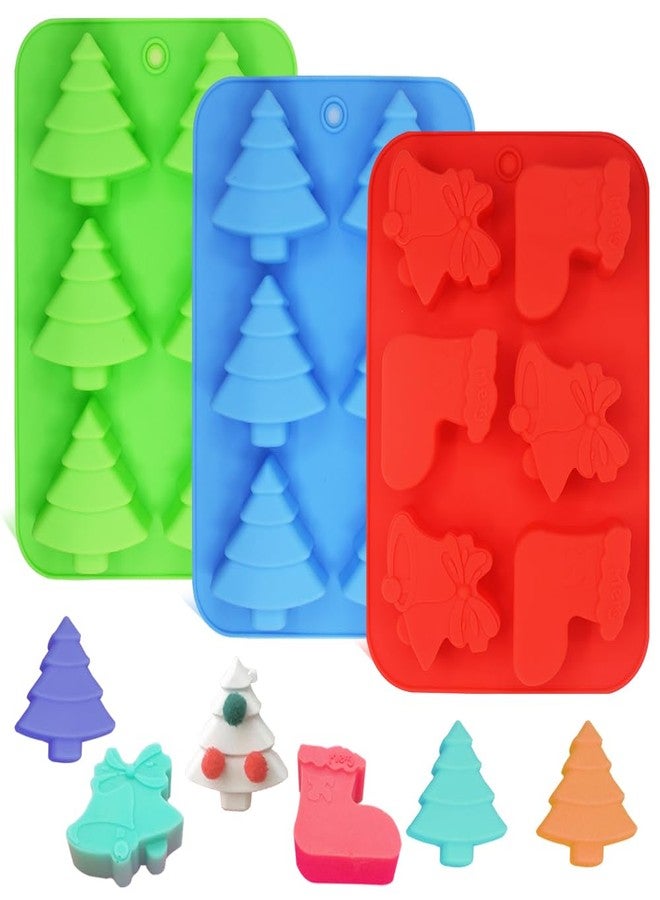 FineGood 3 PcsChristmas Silicone Molds, FineGood Baking Trays Christmas Trees, Socks and Bells Christams Wax Mold for Cakes, Candies, Chocolates, Jelly, Soap - Image 1