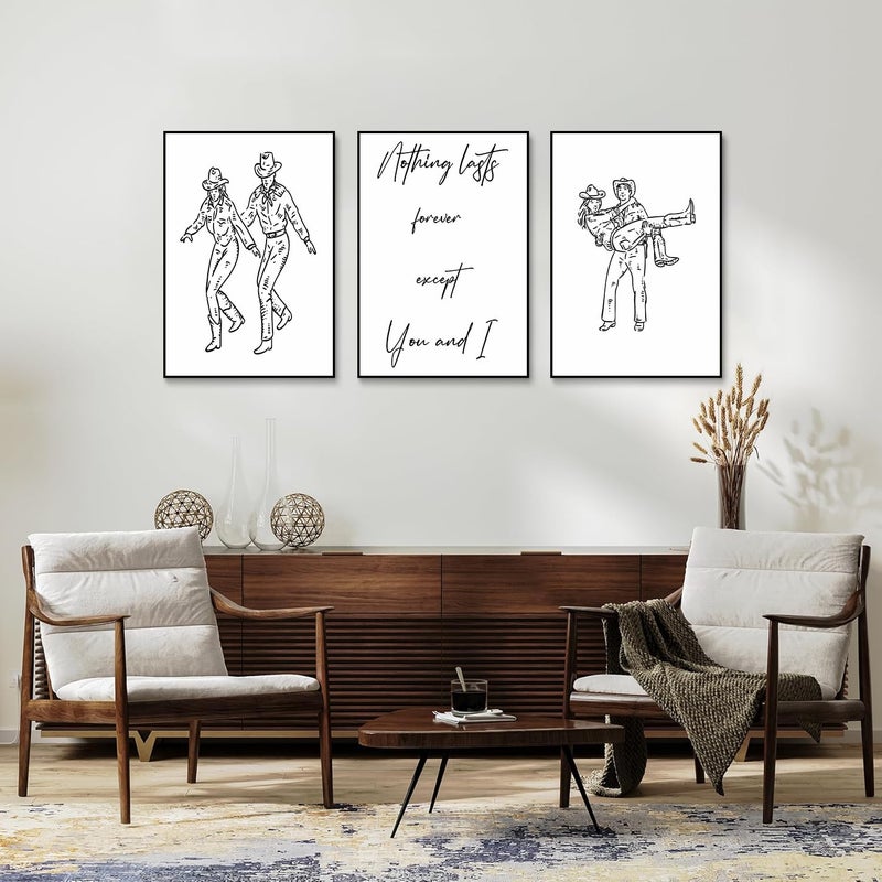 CENDAP 3 Pcs Cowboy Western Wall Art Country Couple Humor Paintings Prints Vintage Black and White Minimalist Line Posters Canvas Wall Decor for Apartment Dorm Bedroom Living Room 12x16in Unframed - Image 2