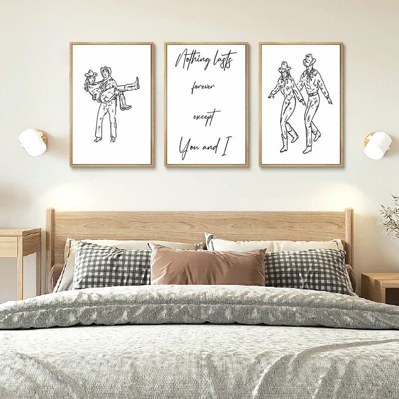 CENDAP 3 Pcs Cowboy Western Wall Art Country Couple Humor Paintings Prints Vintage Black and White Minimalist Line Posters Canvas Wall Decor for Apartment Dorm Bedroom Living Room 12x16in Unframed - Image 3