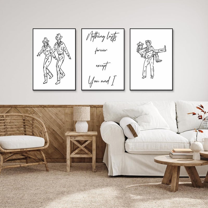 CENDAP 3 Pcs Cowboy Western Wall Art Country Couple Humor Paintings Prints Vintage Black and White Minimalist Line Posters Canvas Wall Decor for Apartment Dorm Bedroom Living Room 12x16in Unframed - Image 5