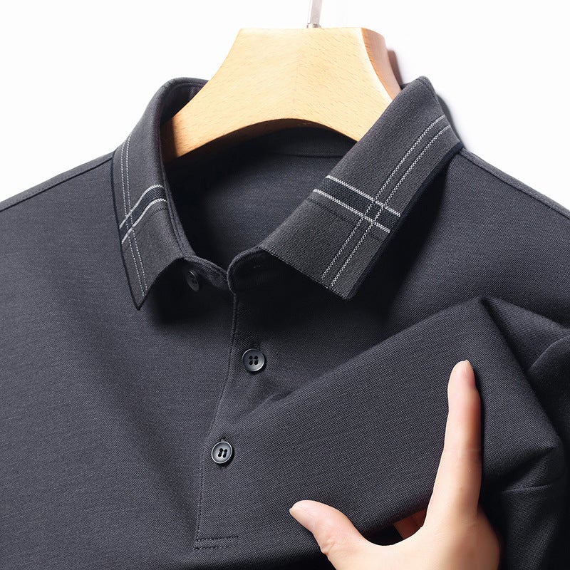 Middle-Aged High-Grade Long-Sleeved T-Shirt Men'S Brand Autumn New Lapel Solid Color Top Dad Wool Base Shirt - Image 1