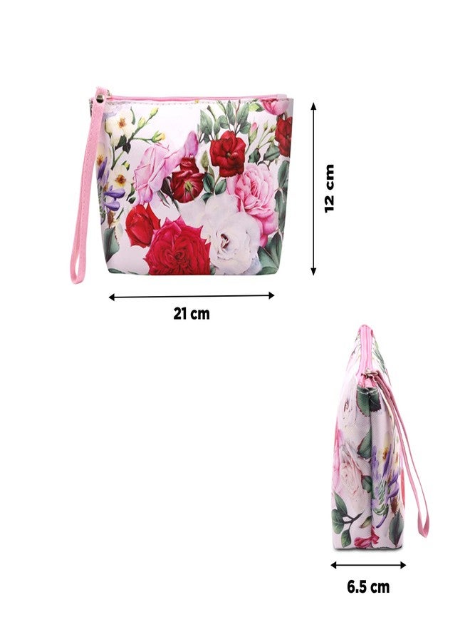 Ayaha PU Floral Print Makeup Pouch for Women, Stylish Pouches for Makeup Accessories & Travel Organiser, Cosmetic Pouch, Toiletry Make up Bag for Girls (Multi) - Image 4