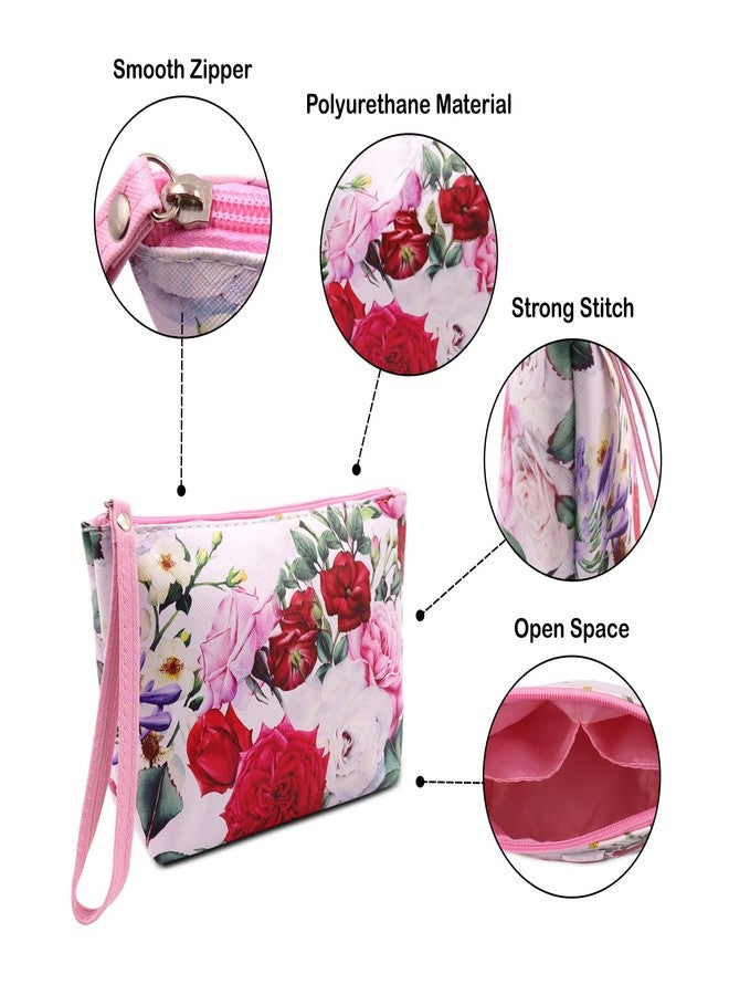 Ayaha PU Floral Print Makeup Pouch for Women, Stylish Pouches for Makeup Accessories & Travel Organiser, Cosmetic Pouch, Toiletry Make up Bag for Girls (Multi) - Image 3