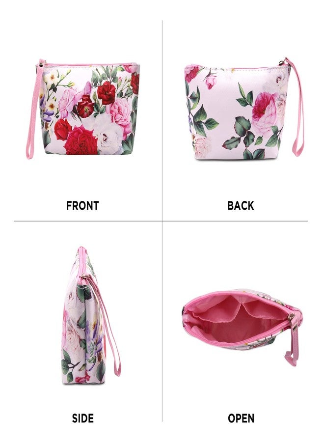 Ayaha PU Floral Print Makeup Pouch for Women, Stylish Pouches for Makeup Accessories & Travel Organiser, Cosmetic Pouch, Toiletry Make up Bag for Girls (Multi) - Image 2
