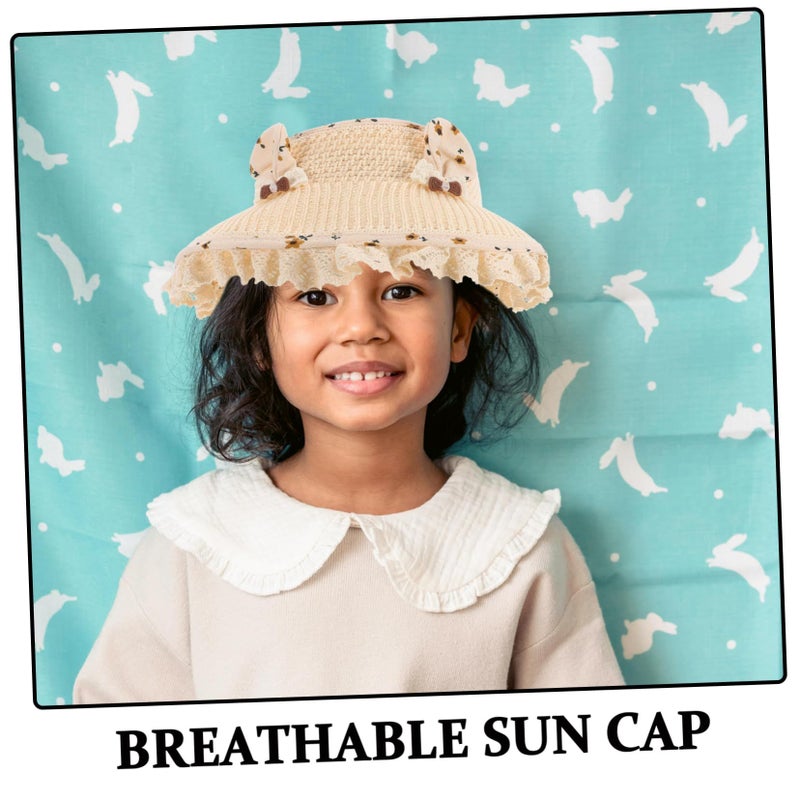 Healeved Kids Wide Brim Sun Hat Light Blue Toddler Visor Cap With Bunny Ear For Outdoor Summer Fun - Image 4