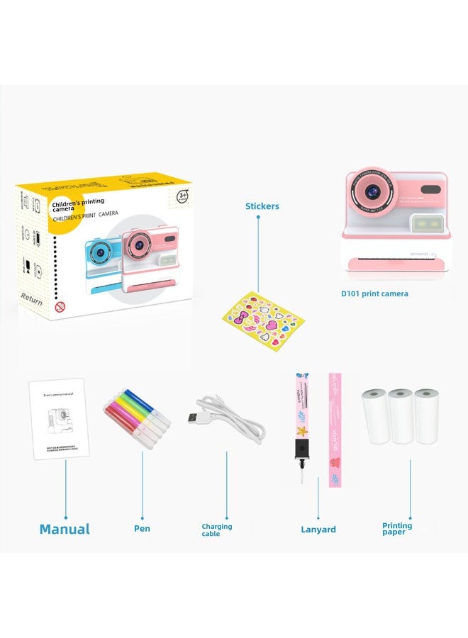 كاميرا الأطفال 4800 وات HD كاميرا فيديو سيلفي طباعة فورية لعبة هدية - اللون: d101 وردي (بطاقة ذاكرة 32 جرام) - Image 1