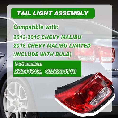 Lochnchn Tail Light Compatible with 2013 2014 2015 Chevy Malibu LT LS Eco 2016 Limited Rear Taillight Assembly Brake Lamp Left Driver Side Replace 23294318 - Image 2