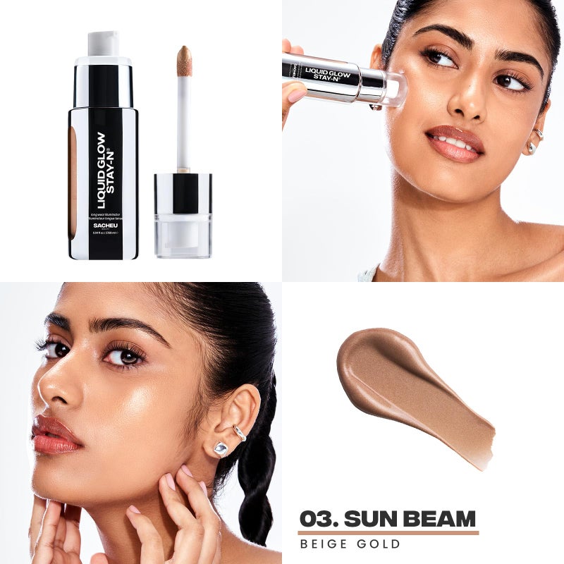 Sacheu Liquid Glow STAY-N Liquid Highlighter & Illuminator Makeup â€” 30ml Long Lasting Luminous Glow Lightweight Dewy Finish, Sun Beam - Image 2