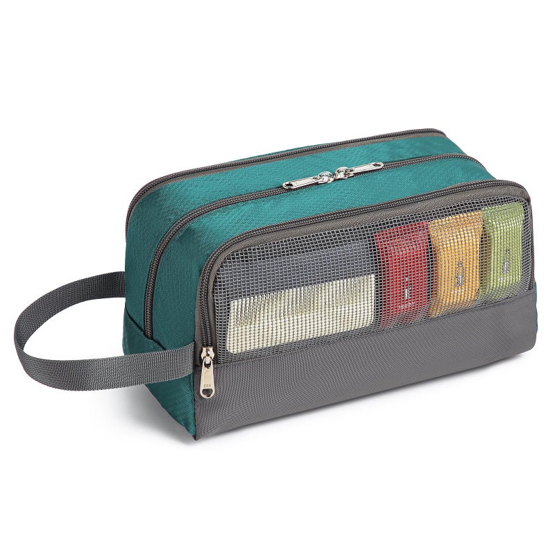 Yeiotsy Boys Toiletry Bag - Kids Travel Dopp Kit With Mesh Pockets, Compact Organizer For Gym, Camping, Hiking (Emerald Green) - Image 3