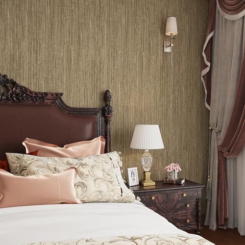 VaryStyle Luxury Brown/Gold Grasscloth Wallpaper Textured Grass Cloth Peel and Stick Wallpaper Brown Linen Vinyl Self Adhesive Removable Fabric Contact Paper for Bedroom Bathroom Cabinets 15.7"x118" - Image 3