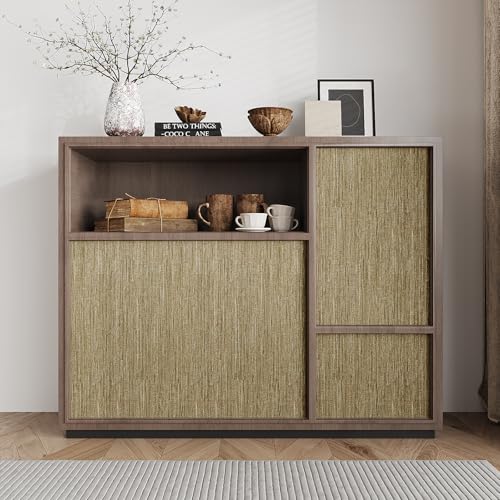 VaryStyle Luxury Brown/Gold Grasscloth Wallpaper Textured Grass Cloth Peel and Stick Wallpaper Brown Linen Vinyl Self Adhesive Removable Fabric Contact Paper for Bedroom Bathroom Cabinets 15.7"x118" - Image 5