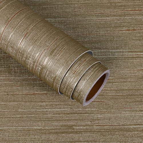VaryStyle Luxury Brown/Gold Grasscloth Wallpaper Textured Grass Cloth Peel and Stick Wallpaper Brown Linen Vinyl Self Adhesive Removable Fabric Contact Paper for Bedroom Bathroom Cabinets 15.7"x118" - Image 1