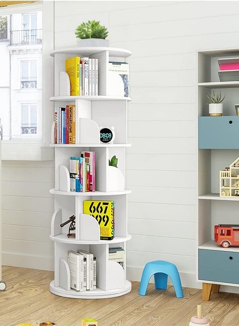 Rotatable Bookshelf, 360 Rotating Book Shelf with 5 Shelves, 5 tier Open Shelf Bookcase, Free Standing Bookrack for Home Bedroom Living Room Office Classroom Reading Corner