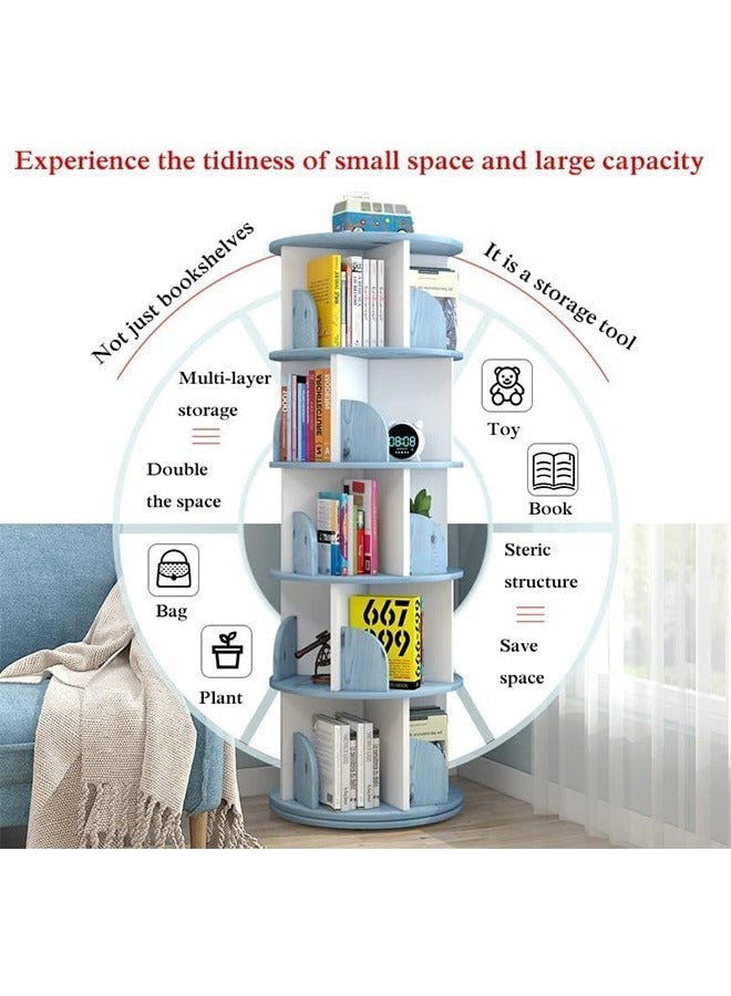 Rotatable Bookshelf, 360 Rotating Book Shelf with 5 Shelves, 5 tier Open Shelf Bookcase, Free Standing Bookrack for Home Bedroom Living Room Office Classroom Reading Corner