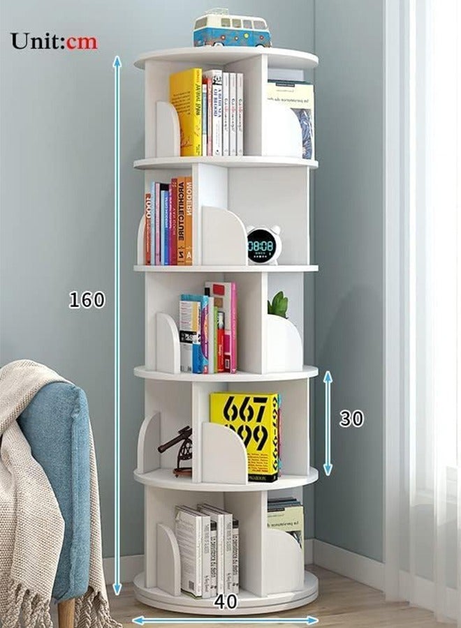 Rotatable Bookshelf, 360 Rotating Book Shelf with 5 Shelves, 5 tier Open Shelf Bookcase, Free Standing Bookrack for Home Bedroom Living Room Office Classroom Reading Corner