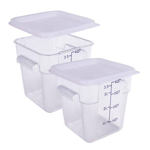WELKOR 2 Pack RED Square Food Storage Container With Lid,Commercial Storage Box With Scale & Handle,Cake Making,Dough Marinating Meat,Kitchen Supplies (4 Quart) - Image 1