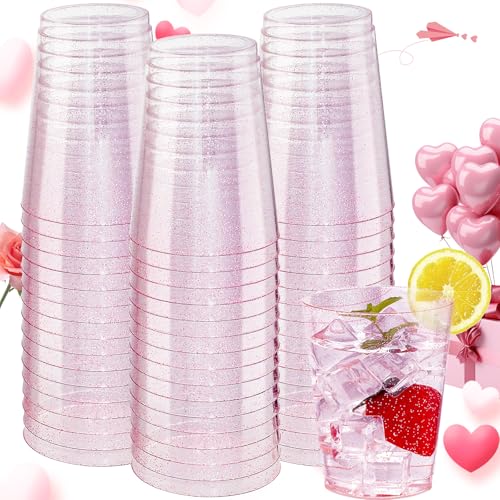 DaYammi 100 Pack 10oz Pink Plastic Cups Premium Disposable Rose Gold Glitter Plastic Cups for Martini and CocktailDisposable Cup with Pink Glitter Perfect for Party Valentines Day Mothers Day - Image 2