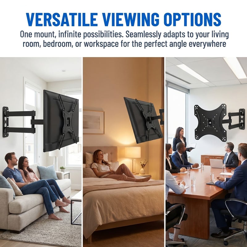 Universal Multi Size Monitor Mount For 32 To 55 Inch Displays Articulating Arm Tilting Space Saving Design With Level Adjustment Max VESA 400x400mm Supports Up To 55 Lbs Black - Image 1
