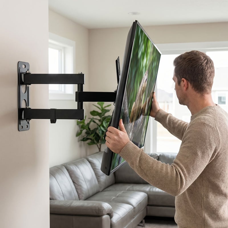 Universal Multi Size Monitor Mount For 32 To 55 Inch Displays Articulating Arm Tilting Space Saving Design With Level Adjustment Max VESA 400x400mm Supports Up To 55 Lbs Black - Image 5