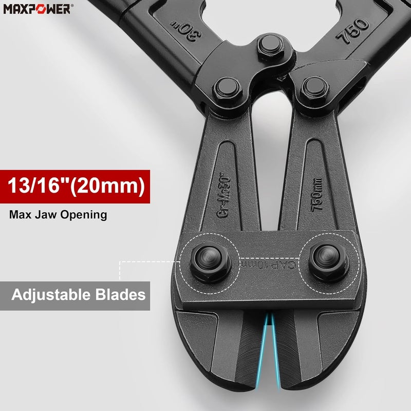 Max Power Bolt Cutter 30 inch, Max Jaw Opening 13/16", Heavy Duty Metal Cutters with Ergonomic Rubber Long Handle - Image 2