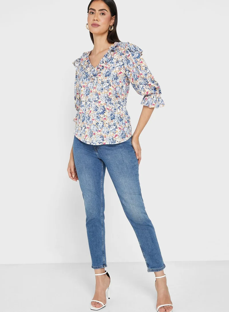 Lauren Ralph Lauren Cuff Detail Lace Trim Top