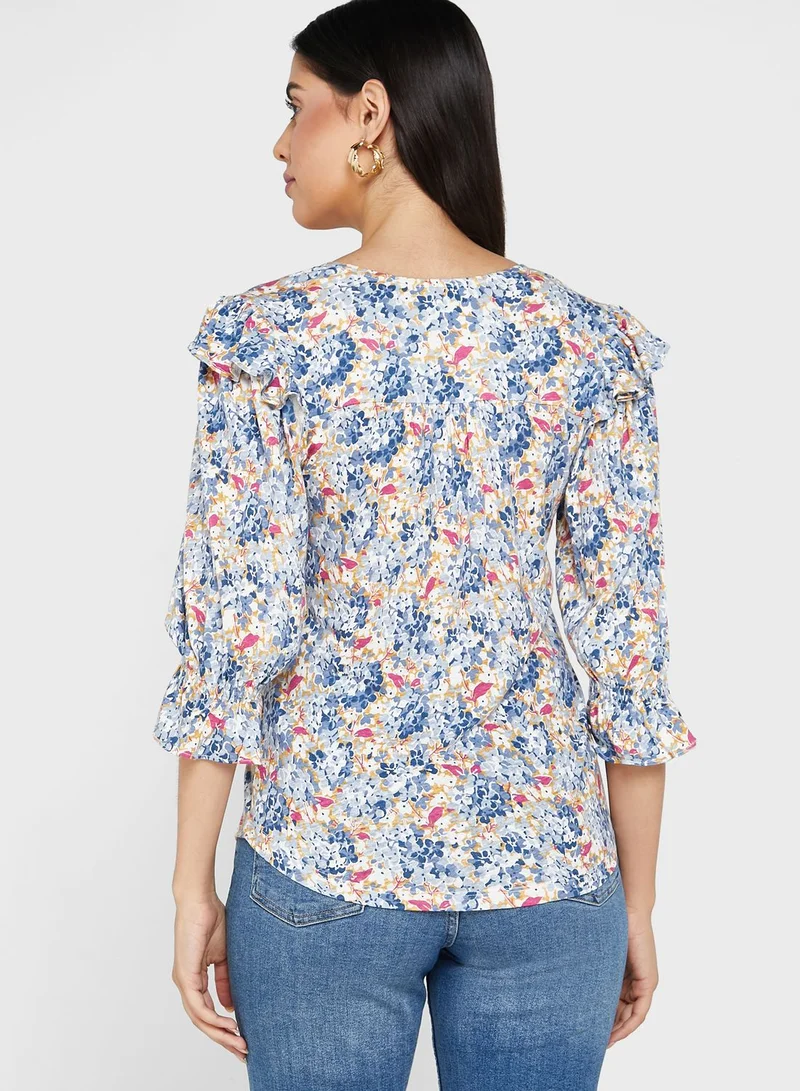 Lauren Ralph Lauren Cuff Detail Lace Trim Top