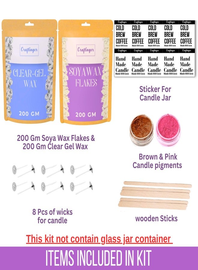 Craftinger DIY Candle Making Material Kit with 200g SOYA Wax Flakes, 200g Clear Gel Wax, 12 Wicks, Pigments, Wooden Sticks & Jar Stickers – Ideal for Crafting, Beginners & Handmade Candle Materials Adults Gift - Image 2