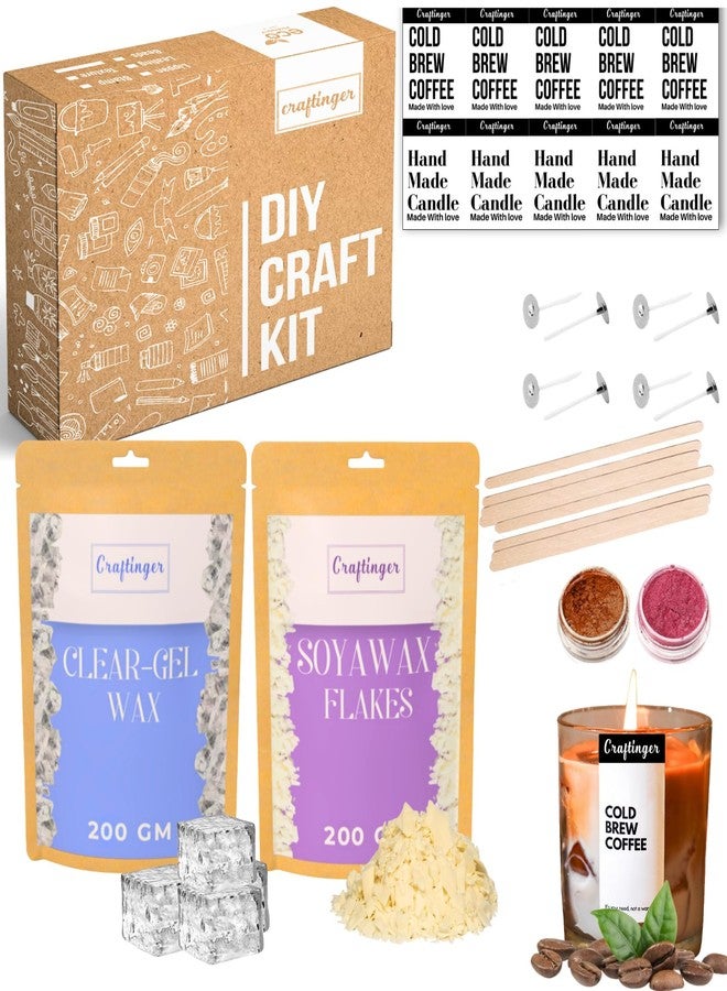 Craftinger DIY Candle Making Material Kit with 200g SOYA Wax Flakes, 200g Clear Gel Wax, 12 Wicks, Pigments, Wooden Sticks & Jar Stickers – Ideal for Crafting, Beginners & Handmade Candle Materials Adults Gift - Image 1