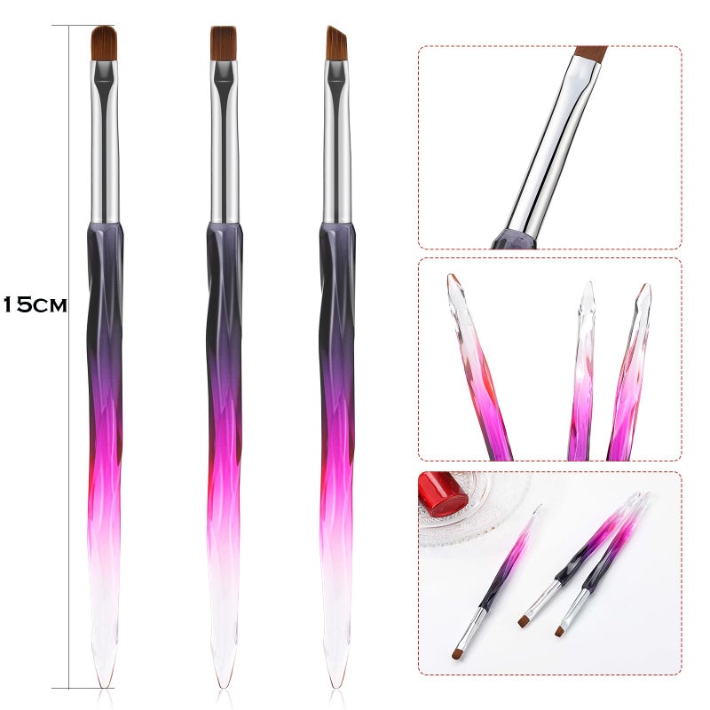 GEMSANVA Nail Art Clean Up Brushes,3PCS Nail Brush For Cleaning Polish Mistakes on the Cuticles,Flat/Oval/Fine Angled Gel Nail Brushes For Nail Art Design Painting and DIY Tools (BLACK PURPLE) - Image 2