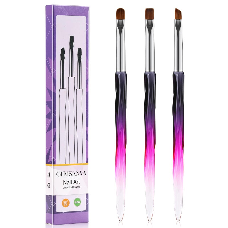 GEMSANVA Nail Art Clean Up Brushes,3PCS Nail Brush For Cleaning Polish Mistakes on the Cuticles,Flat/Oval/Fine Angled Gel Nail Brushes For Nail Art Design Painting and DIY Tools (BLACK PURPLE) - Image 1