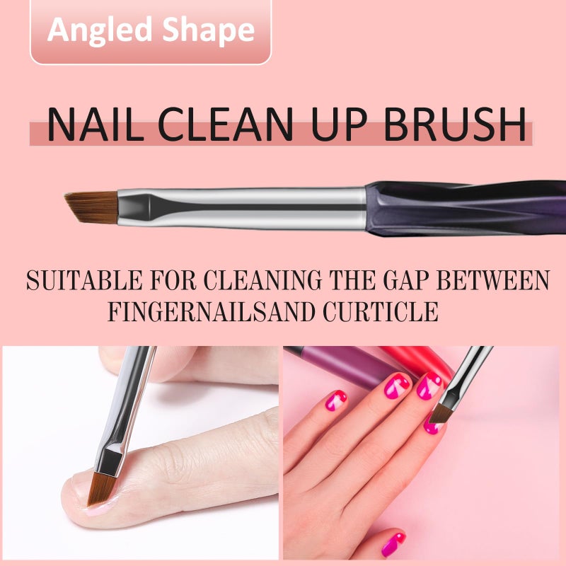 GEMSANVA Nail Art Clean Up Brushes,3PCS Nail Brush For Cleaning Polish Mistakes on the Cuticles,Flat/Oval/Fine Angled Gel Nail Brushes For Nail Art Design Painting and DIY Tools (BLACK PURPLE) - Image 5