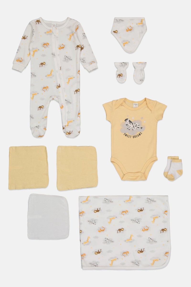 Petit Lem Toddlers Boy 9 Pcs Allover Print Bodysuit And Footed Romper Set, Multicolor - Image 4