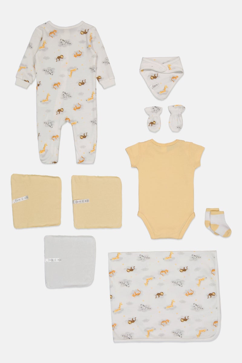 Petit Lem Toddlers Boy 9 Pcs Allover Print Bodysuit And Footed Romper Set, Multicolor - Image 3