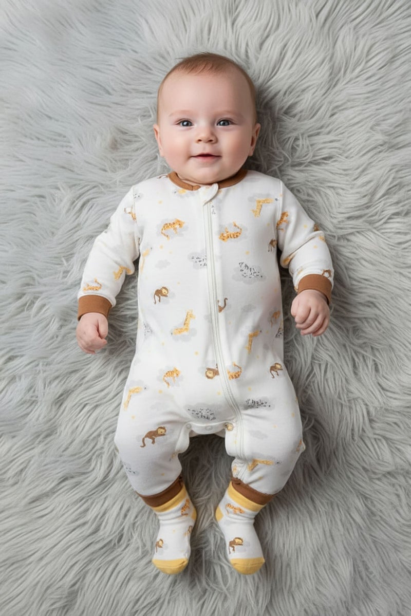 Petit Lem Toddlers Boy 9 Pcs Allover Print Bodysuit And Footed Romper Set, Multicolor - Image 1