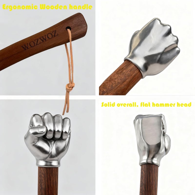 WOZWOZ Fist Hand Hammer 2 lbs Sledge Hammer Stainless Steel Solid Head Wooden Handle Crafts and Hardware Tools For Emergency Use Gardening Household Car Outdoor Camping - Image 4