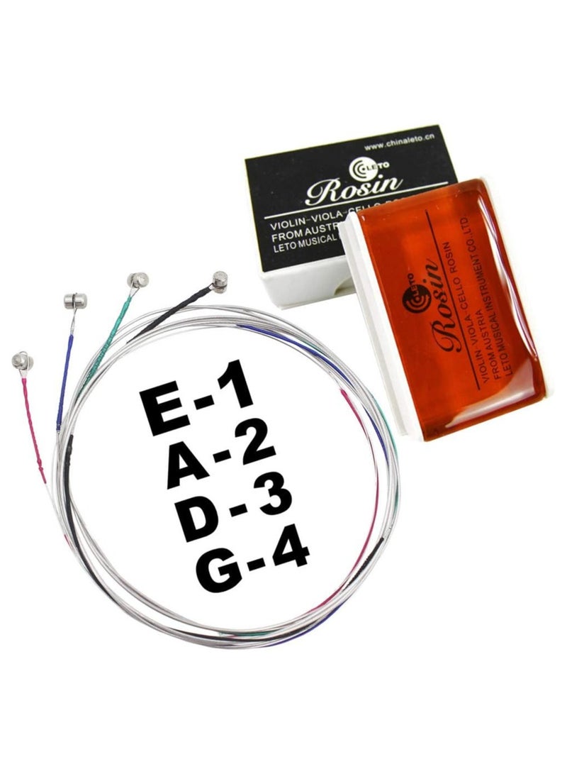 Leto A Set of 3/4 4/4 1/2 1/4 1/8 Violin Strings With Good Sound Quality/Stability/Rustproofed/Durable and 2pcs Strong Adhesion/Less Powder Bow Rosin for Violin - Image 1