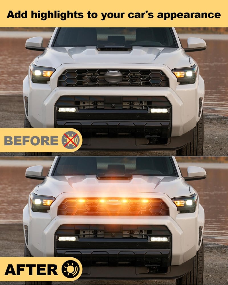 OKLSG Front Bumper LED Grill Lights for 2025 2026 Toyota 4Runner TRD Sport and TRD Offroad Raptor Marker Lights Bars 6th Gen 4Runner Exterior Accessories (Yellow) - Image 3