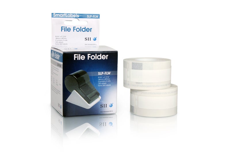 Seiko SLP-FLW Self-Adhesive File Folder Labels, 0.56" X 3.43", White, 130 Labels/roll, 2 Rolls/Box