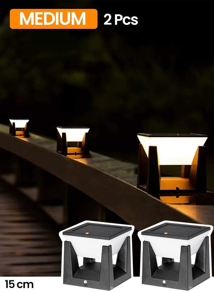 مودي عبوة من قطعتين من مصابيح أعمدة الطاقة الشمسية الخارجية - مصابيح LED مقاومة للماء IP65، 3 أوضاع ألوان (3000 كلفن/4500 كلفن/6500 كلفن)، مصابيح سياج تعمل بالطاقة الشمسية من الغسق إلى الفجر للبوابة والحديقة والفناء والحديقة - Image 1