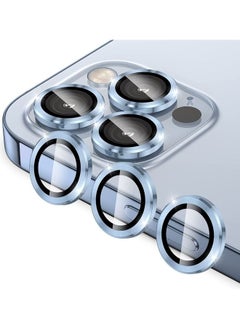 3Pc iPhone 13 Pro Max/13 Pro Camera Lens Protector, Metal Ring Tempered Glass Camera Lens Protector Compatible with Apple iPhone 13 Pro Max and 13 Pro Sierra Blue