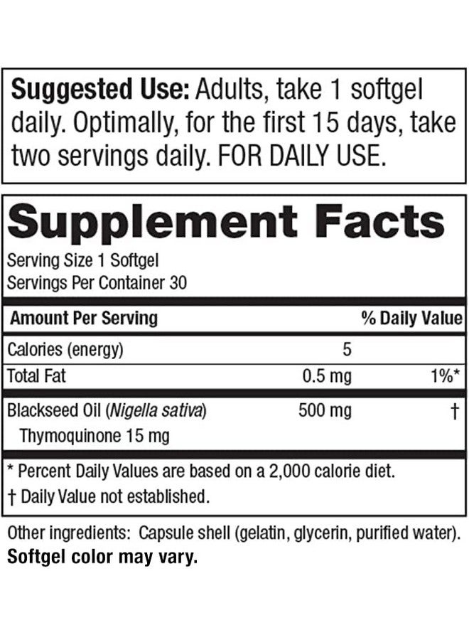 Purity Products High Potency Black Seed Oil Double Strength + Cold Pressed 3% Thymoquinone 500 Mg Black Cumin Seed Oil Omega 6 + 9 Essential Fatty Acids Easy To Swallow Just One Per Day 30 Mini Softgels - Image 3
