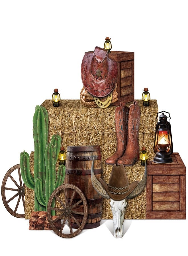 Colingmill 16 Pcs Western Cowboy Party Decorations 6 Hay Bales Boxes Wooden Print Boxes Wagon Wheels and Western Cowboy Centerpieces Decor for Photo Booth Props Farm Cowgirl Birthday Party - Image 1